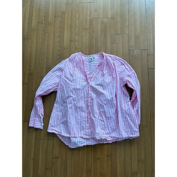 mille resort pink white top button down striped boxy women's small - Picture 1 of 5